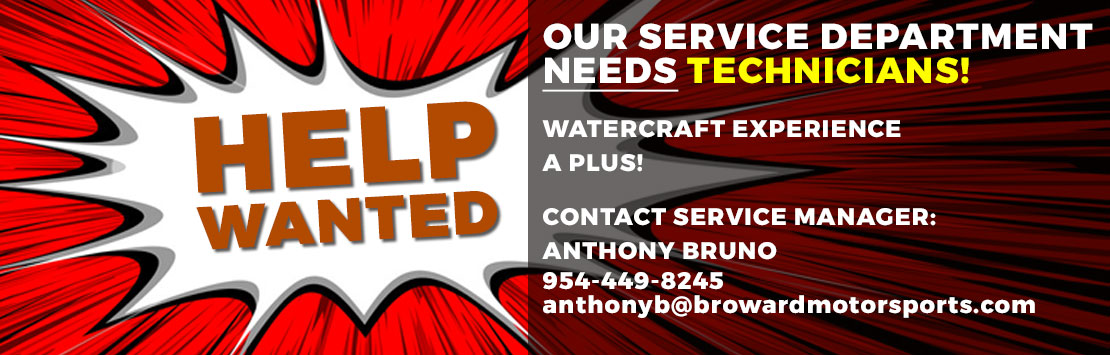 Our Service Department Needs Technicians! Contact Service Manager Anthony Bruno at 954-449-8245 or at anthonyb@browardmotorsports.com